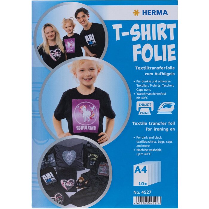 HERMA 4527 T-Shirt Transferfolie A4 dunkle Textilien bedruckbar 10 Blatt