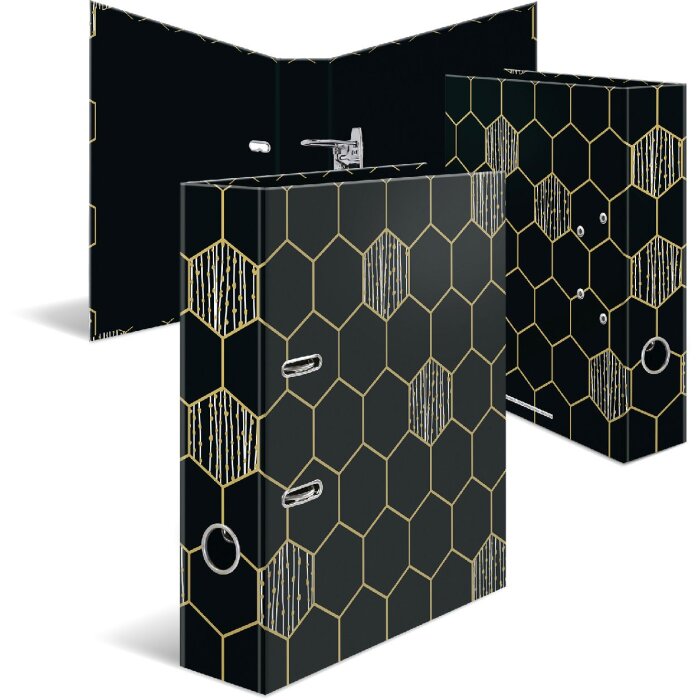 HERMA 7016 Motivordner 70 mm A4 Hexagon schwarz gold