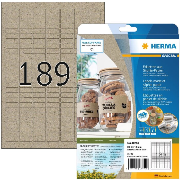 HERMA 10750 Silphie-Papier Etiketten A4 25.4x10 mm naturbraun permanent haftend