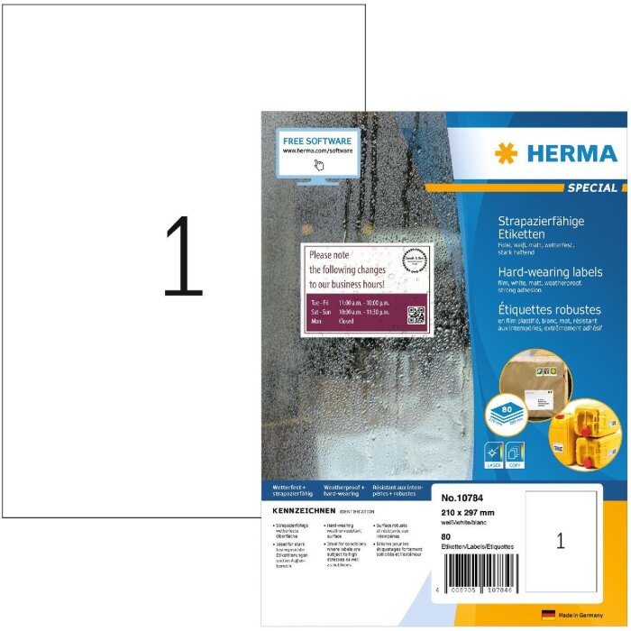 HERMA 10784 Wetterfeste Folienetiketten A4 210x297mm weiß stark haftend