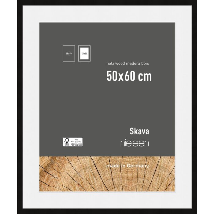 Nielsen Holz-Bilderrahmen Skava schwarz 50x60 cm mit Passepartout