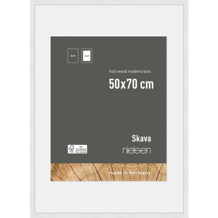 Nielsen Holz-Bilderrahmen Skava weiß 50x70 cm mit Passepartout 40x60 cm