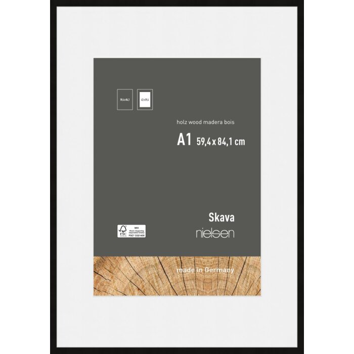 Nielsen Holz-Bilderrahmen Skava schwarz 59,4x84,1 cm mit Passepartout 42x59,4 cm