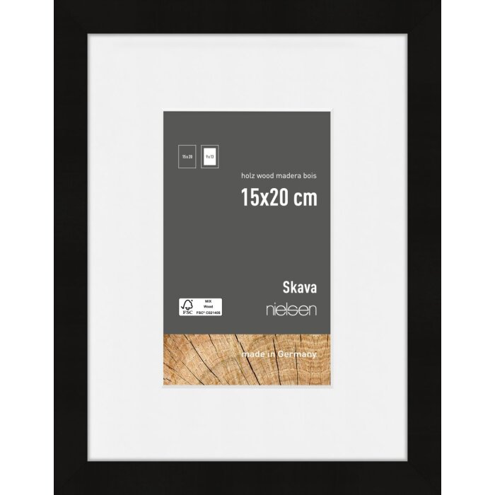 Nielsen Holz Bilderrahmen Skava schwarz 15x20 cm mit Passepartout 9x13 cm