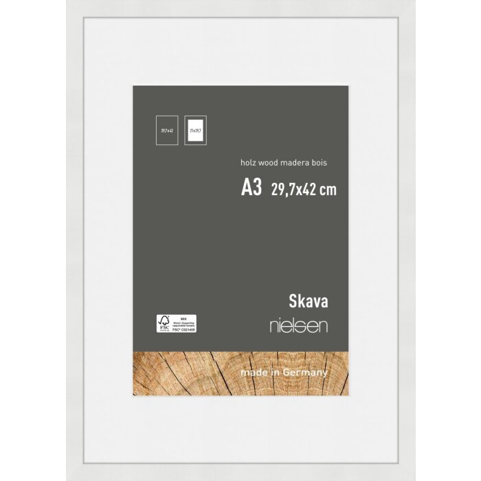 Nielsen Holz-Bilderrahmen Skava weiß 29,7x42 cm mit Passepartout 21x29,7 cm