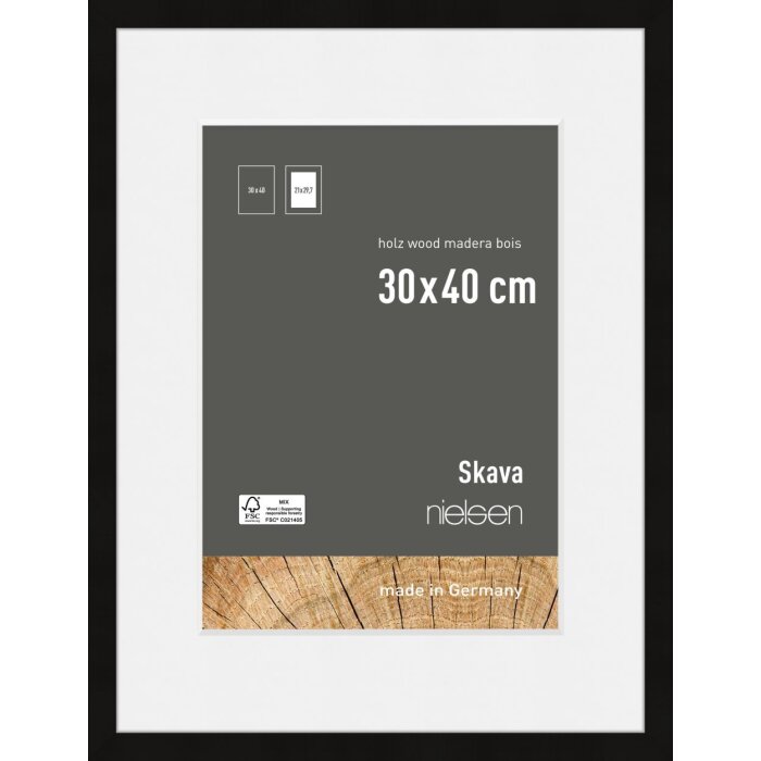 Nielsen Holz-Bilderrahmen Skava schwarz 30x40 cm mit Passepartout 21x29,7 cm