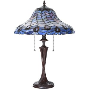LumiLamp 5LL-6338 Tiffany Tischlampe Blau Ø 40x60...