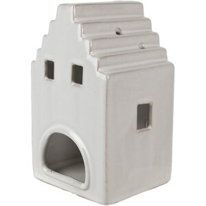 Керамический подсвечник Clayre & Eef с рождественским домиком, бежевый, 10x9x17 см