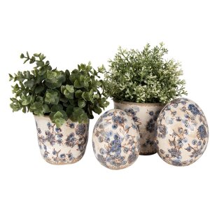 Clayre & Eef 6CE1619L Blumentopf für Innen Beige Blau Ø 17x16 cm
