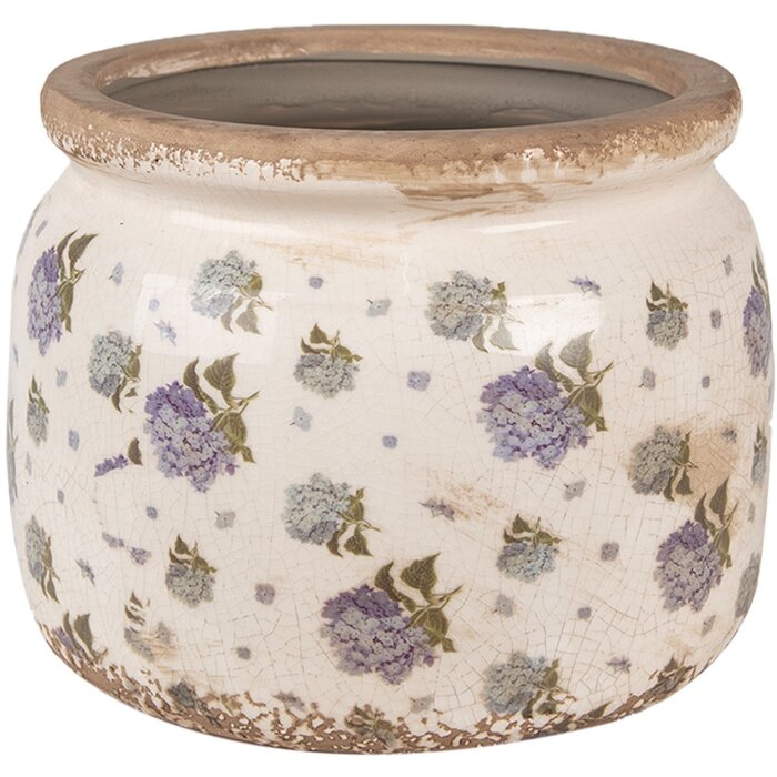 Clayre & Eef 6CE1639L Blumentopf Beige Blau Ø 20x15 cm Keramik Landhausstil