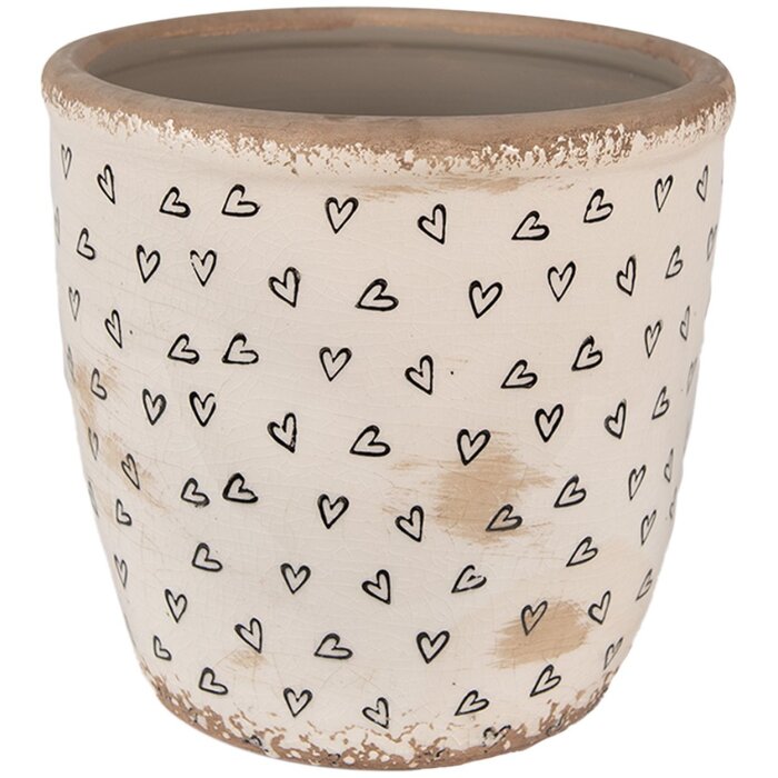 Clayre & Eef 6CE1652L Blumentopf Beige Schwarz 16x16 cm für Innen