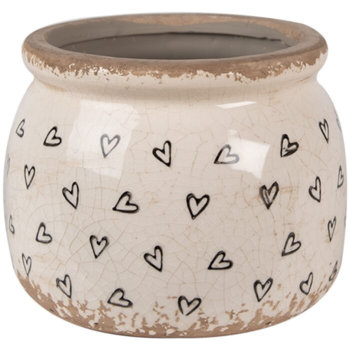 Clayre & Eef 6CE1653S Blumentopf Beige Schwarz 12x10 cm für Innen
