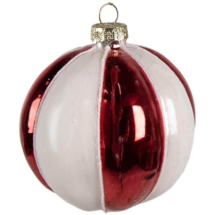 Clayre & Eef 6GL4336 Weihnachtskugel Rot Weiß Ø 8x8 cm