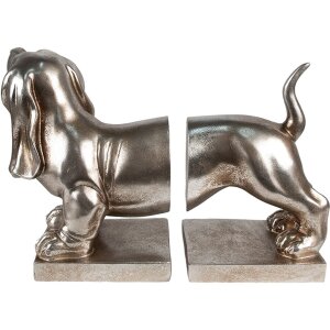 Clayre & Eef 6PR3861 Buchstütze 2er Set Hund Silberfarbig 36x12x19 cm