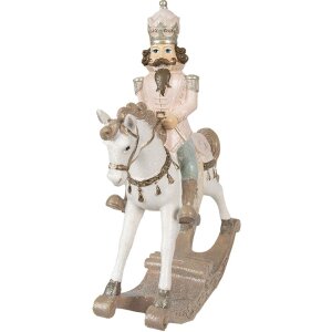 Clayre & Eef 6PR3911 Dekoration Schaukelpferd Weiß Rosa 22x9x29 cm