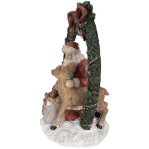 Clayre & Eef 6PR4959 Weihnachtsdeko Standbild Weihnachtsmann mit LED Rot Grün 19x12x23 cm