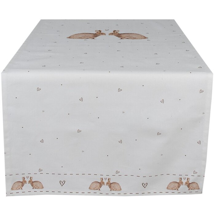 Clayre & Eef BSLC64 Tischläufer Beige Braun 50x140 cm Baumwolle Hase Landhaus