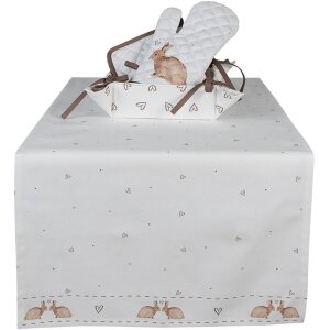 Clayre & Eef BSLC64 Tischläufer Beige Braun 50x140 cm Baumwolle Hase Landhaus