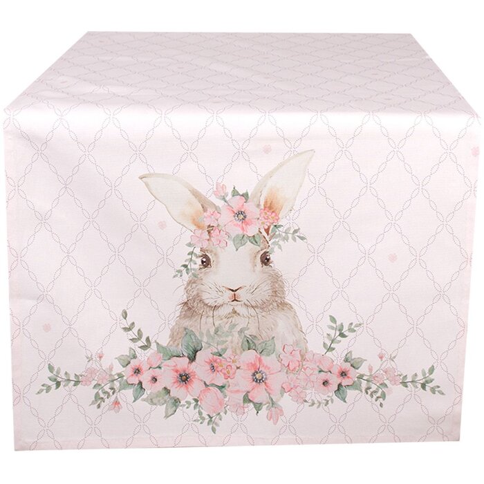 Скатерть Clayre & Eef FEB64-1, розовая, 50x140 см, с зайчиками