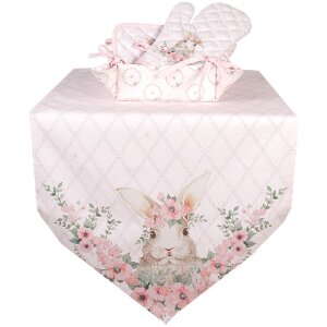 Clayre & Eef FEB65-1 Настольная скатерть розовая 50x160 см Хлопковый мотив зайчика
