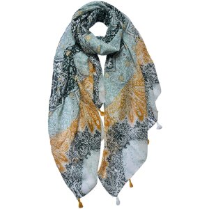 Juleeze JZSC0728 Schal Damen Muster Blau Gelb 90x180 cm