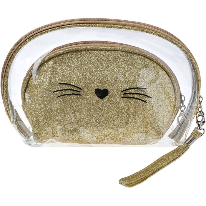 Juleeze JZSET0002GO Kosmetiktasche Goldfarbig 2er Set 24x15 - 19x12 cm