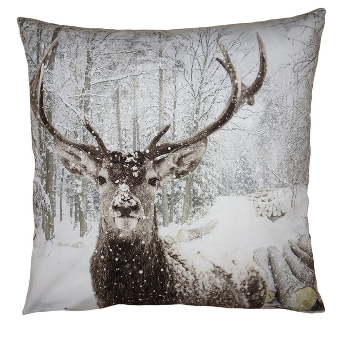 Clayre & Eef KT021.333 Kissenhülle Weiß Hirschmotiv 45x45 cm
