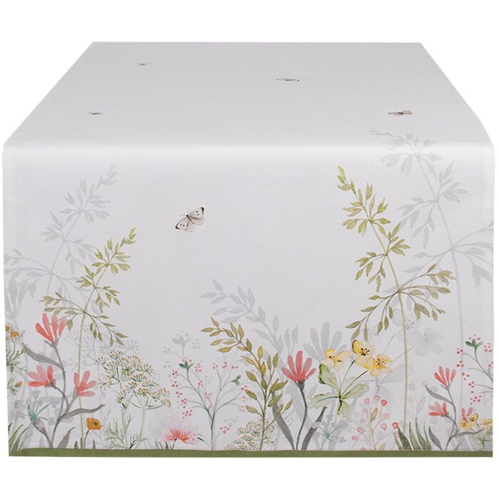 Clayre & Eef WFF64 Tischläufer Weiß Grün 50x140 cm Baumwolle Botanisches Design