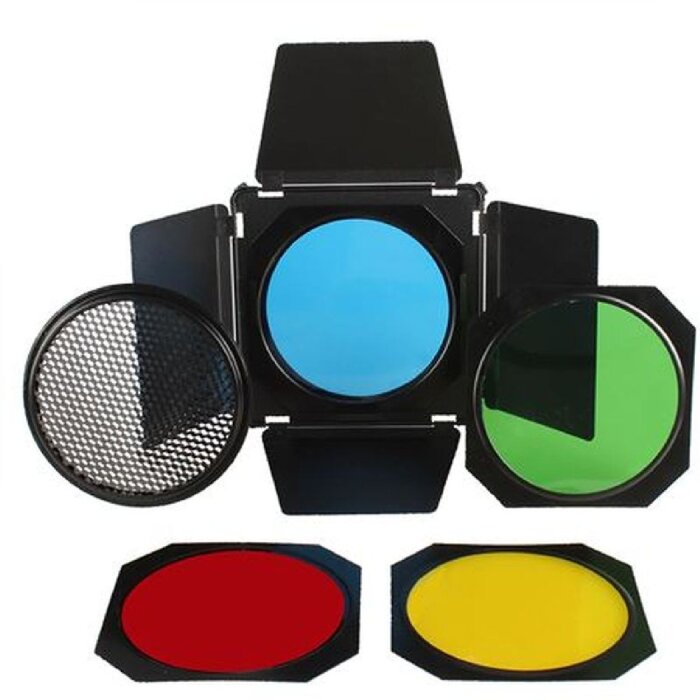 StudioKing Abschirmklappen Set SK-BD18 mit Farbfilter Waben Filteraufsatz