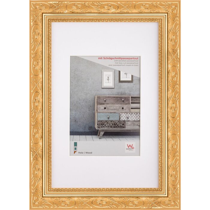 Рамка Walther из натурального дерева барокко золото 30x40 см passe-partout 20x27 см