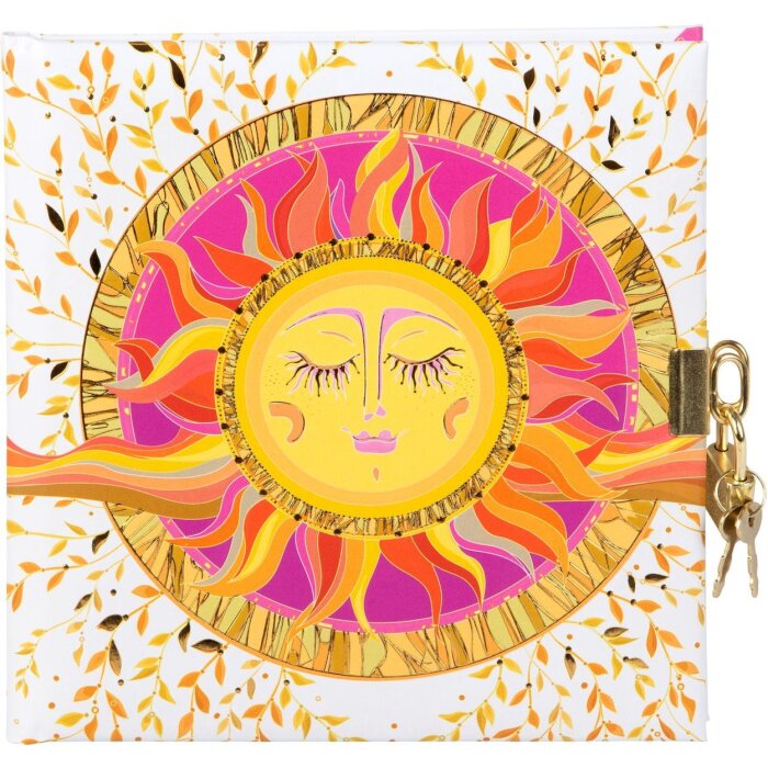 Goldbuch Tagebuch mit Schloss Resting Sun 16,5x16,5 cm Goldprägung