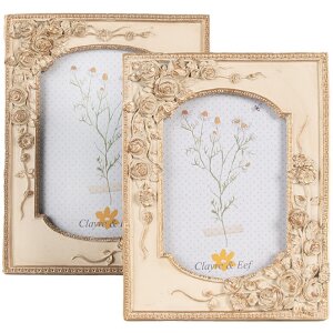 Clayre & Eef 2F1057 Fotorahmen 16x3x21 cm Beige Goldfarbig 10x15 cm
