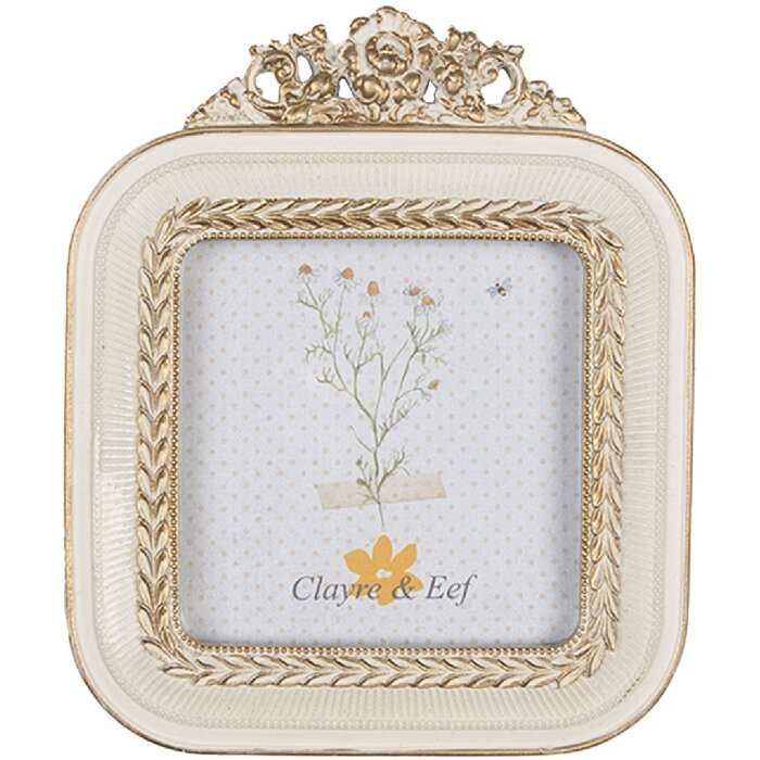Clayre & Eef 2F1059 Fotorahmen 11x2x13 cm Weiß Goldfarbig