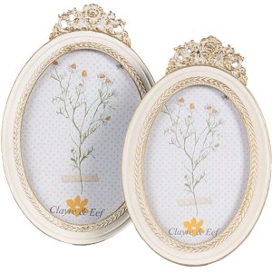 Clayre & Eef 2F1061 Fotorahmen 16x2x23 cm 13x18 cm Weiß Goldfarbig