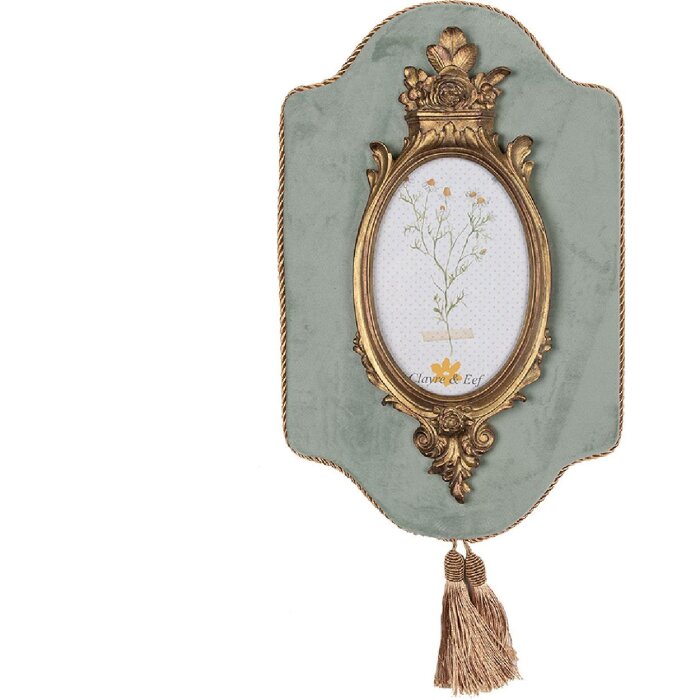 Clayre & Eef 2F1082 Fotorahmen 21x3x32 cm / 10x15 cm Grün Goldfarbig