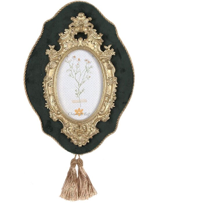 Фоторамка Clayre & Eef 2F1089, овальная, зеленая с золотом, 10x15 см