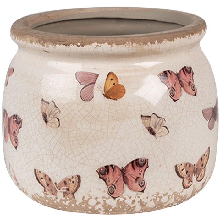 Clayre & Eef 6CE1662S Dekoration Blumentopf Beige Rosa Ø 12x10 cm