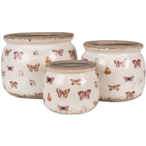 Clayre & Eef 6CE1662S Dekoration Blumentopf Beige Rosa Ø 12x10 cm