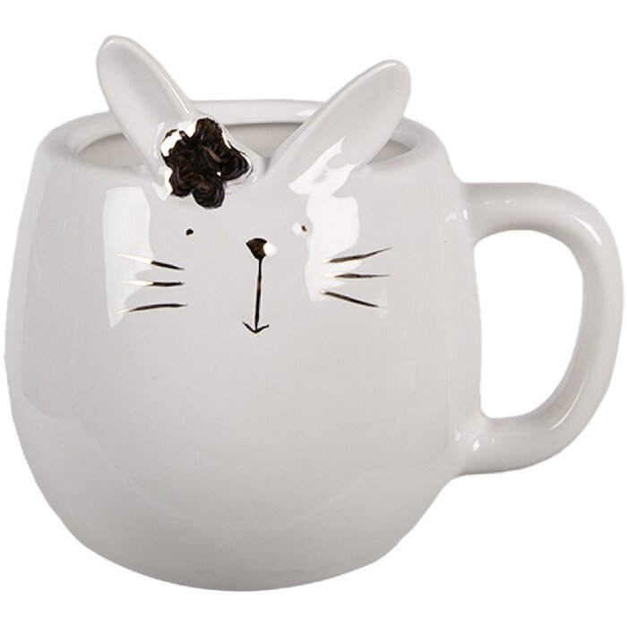 Clayre & Eef 6CE1677 Becher Weiß 13x10x11 cm 350 ml Hasenmotiv