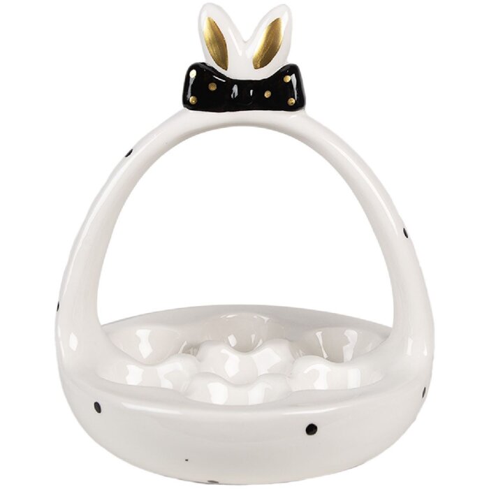 Clayre & Eef 6CE1695 Eierplatte Ø 16x19 cm Weiß Schwarz Krone Modern