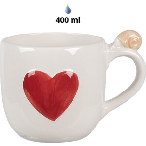 Clayre & Eef 6CE1702 Becher 14x10x9 cm Weiß Rot 400 ml