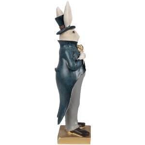 Clayre & Eef 6PR4129 Deko-Kaninchen Beige Blau 10x8x30 cm