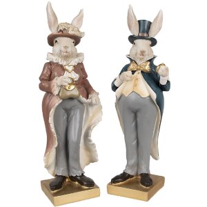 Clayre & Eef 6PR4129 Deko-Kaninchen Beige Blau 10x8x30 cm