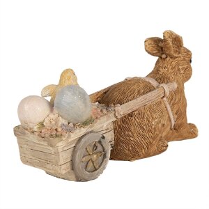 Clayre & Eef 6PR5005 Deko Kaninchen mit Wagen Braun 15x5x7 cm