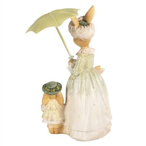 Clayre & Eef 6PR5023 Kaninchen mit Regenschirm Deko Braun Grün 16x11x21 cm