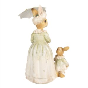 Clayre & Eef 6PR5023 Kaninchen mit Regenschirm Deko Braun Grün 16x11x21 cm