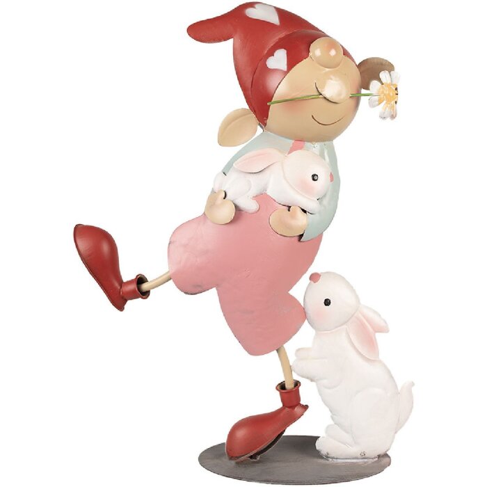 Clayre & Eef 6Y5596 Deko-Zwerg 40x15x55 cm Rosa Charmantes Gartenaccessoire