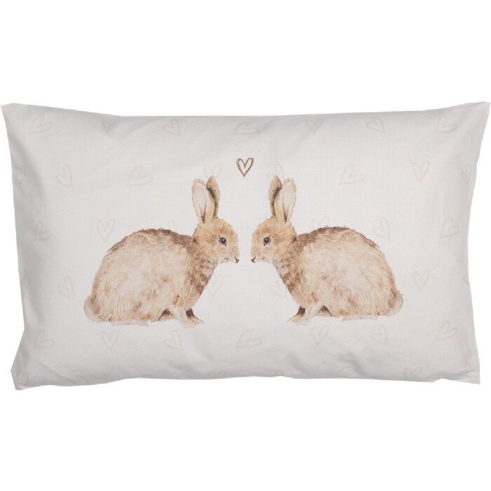 Clayre & Eef BSLC36 Kissenhülle Weiß Braun 30x50 cm Hasenmotiv Polyester