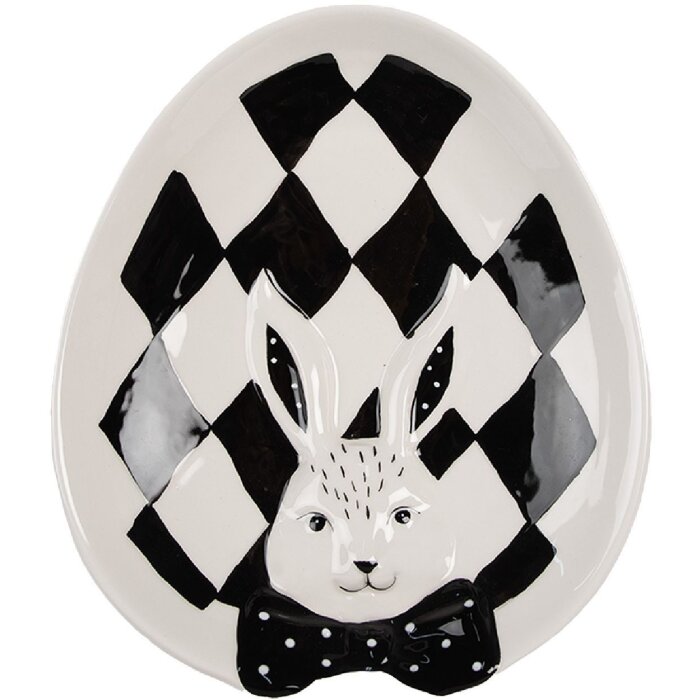 Clayre & Eef CBDP Kleiner Teller Weiß Schwarz 21x18x4 cm