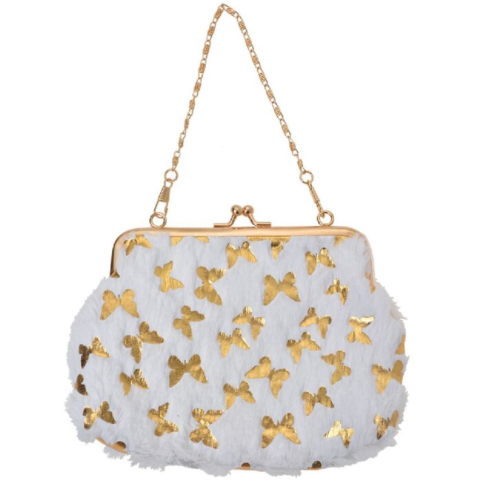Luxury Juleeze JZWA0178W Clutch Weiß Gold Schmetterlinge 15x10cm